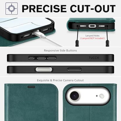 TUCCH Case Wallet for iPhone Air 6.5" 2025, RFID Blocking Folio, Teal Blue | 4 Card Holders, Kickstand, PU Leather, Magnetic Closure, Shockproof TPU Shell, Protective Flip Cover - color: Textured Teal Blue