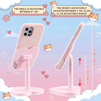 Kathfly 2 Pack Cute Phone Stand for Desk, Pink and White, Heart - color: Pink and White, style: Heart