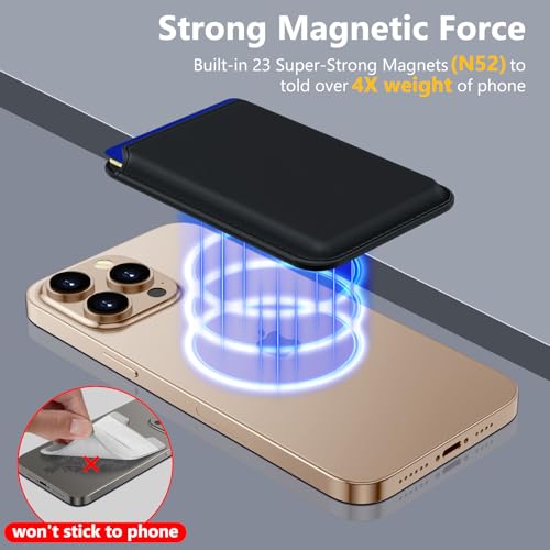 Upgraded MagSafe Wallet, Magnetic Phone Wallet 3 Cards Holder, 23 Magnets, Credit Card RFID Blocking, Slim Leather, Magnetic Wallets for iPhone 17/16/15/14/13/12 Series-Black - color: Black