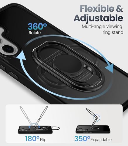 Shields Up for Samsung Galaxy S24 FE Case with Stand, Galaxy S24 FE Case with Double Ring Holder [Adjustable & Foldable] Shockproof Protective Translucent Matte Cover, Frosted Black - color: Frosted Black, size: Galaxy S24 FE