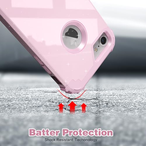 IDweel for iPhone 8 Case & for iPhone 7 Case with Screen Protector(Tempered Glass),3 in 1 Shockproof Hybrid Heavy Duty Hard PC Cover Soft Silicone Sturdy Bumper Full Body Sturdy Case,Glitter Pink - color: Glitter Pink
