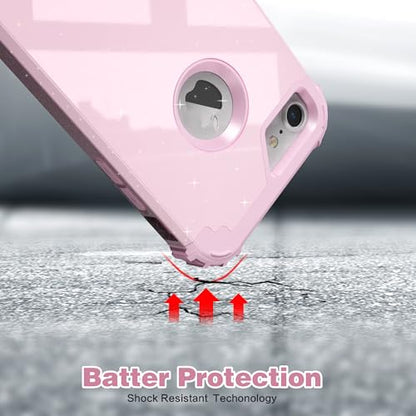 IDweel for iPhone 8 Case & for iPhone 7 Case with Screen Protector(Tempered Glass),3 in 1 Shockproof Hybrid Heavy Duty Hard PC Cover Soft Silicone Sturdy Bumper Full Body Sturdy Case,Glitter Pink - color: Glitter Pink
