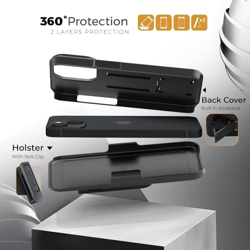 MOTIVE for iPhone 14 Plus Case with Belt Clip, Rigid, Kickstand | 6.7" | Ranger v1 Series, Black, 360° holster, open-top/open-bottom port access, textured grip, slim - size: iPhone 14 Plus