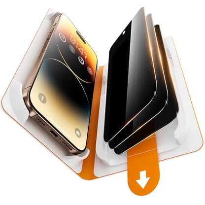 3 Pack Privacy Screen Protector for iPhone 14 Pro, [One-Pull Installation] Military-Grade Shatterproof & Ultra Durable 9H Hardness, Anti-Spy Tempered Glass, Bubble-Free, Case Friendly - size: iPhone 14 Pro