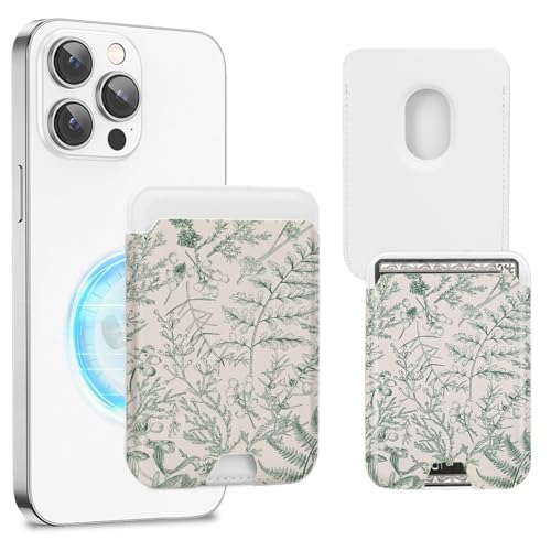 Compatible with Magsafe Cute Wallet Magnetic Card Holder,Green Floral - color: Green