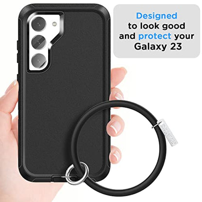 AICase for Galaxy S23 Case with Detachable Anti-Lost Hand Strap/Wristband,Heavy Duty Drop Protection Full Body Rugged Shockproof/Dust Proof 3-Layer Military Protective Durable for Samsung S23 6.1" - color: Black+Black Anti-lost wristband