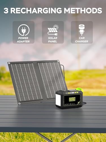 MARBERO Solar Powered Generator 88Wh, 120W Surge with 21W Solar Panel Kit - color: Green Black