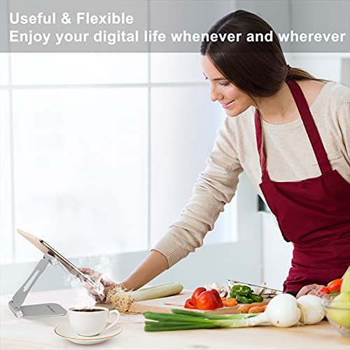 Adjustable Phone Stands, YOSHINE Foldable Cell Phone Holder, Updated Solid Aluminum Phone Dock, Cradle, Portable Cell Phone Stand for Desk Universal Tablet Stand Fits All Android Smartphones - Silver - color: Silver