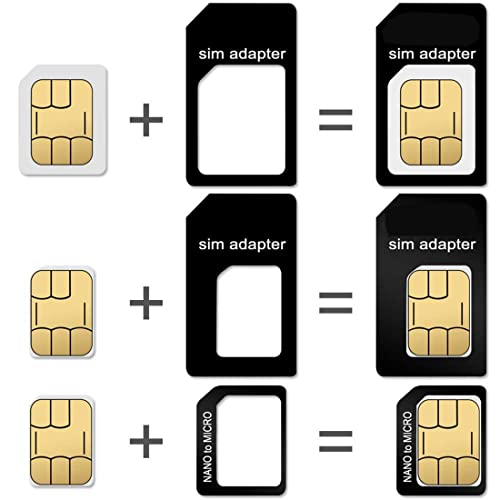 10 Pack, Sim Card Adapter Nano Micro - Standard 4 in 1 Converter Kit with Steel Tray Eject Pin, Black