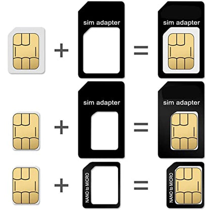 10 Pack, Sim Card Adapter Nano Micro - Standard 4 in 1 Converter Kit with Steel Tray Eject Pin, Black