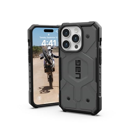 URBAN ARMOR GEAR UAG Case [Updated Ver.] Compatible with iPhone 15 Pro Case 6.1" Pathfinder Silver Built-in Magnet Compatible with MagSafe Charging Rugged Military Grade Dropproof Protective Cover - color: Silver