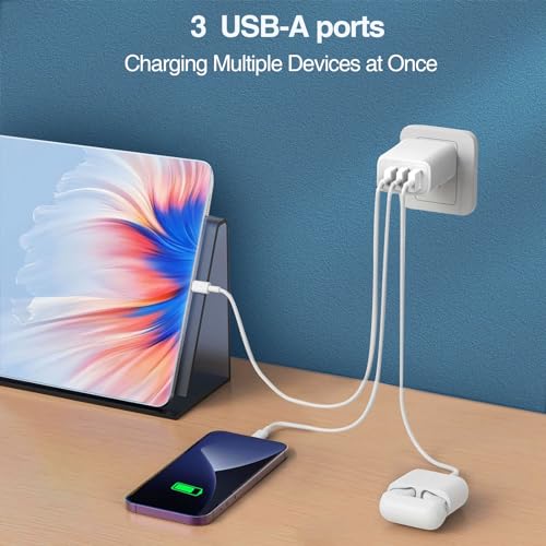 3 USB A Ports Charger Block,YTFCYIKBG Cell Phone wall Chargers,USB Cube - color: white and black