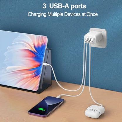 3 USB A Ports Charger Block,YTFCYIKBG Cell Phone wall Chargers,USB Cube - color: white and black