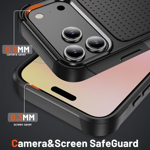 Designed for iPhone 17 Pro Max Case 2 in 1 Gift Militay Grade Drop Protective Rugged Heavy Duty Cover Shockproof Case for iPhone 17 Pro Max Phone Case for Women Men Boy Girl (Black) - color: Black