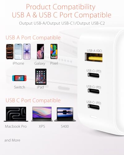 100W GaN USB C Charger Block, 4-Port Portable Fast Wall Charger with Foldable Plug & Travel Adapters, Fast Charging Station for iPhone 18/17/16 Pro/Pro Max, MacBook, ipad, Samsung, Laptop