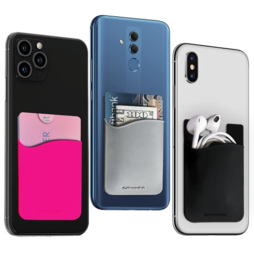 USA Merchant Redesigned Card Holder - Silicone Stick on Cell Phone Wallet with Pocket for Credit Card ID Business Card - iPhone Android & Smartphones (White, Grey, Pink, Black, Navy) - color: White, Grey, Pink, Black, Navy