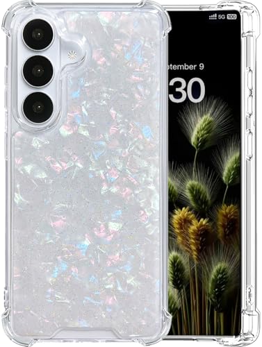 【Pink & Blue Shell Pattern】 for Samsung Galaxy S26 Case Bling Glitter Cute Clear Case for Samsung S26 with Pink Shell Pattern Girly Women Protective Bling Aurora Pink Phone Cover for Galaxy S26 - color: Aurora Shell, size: for Galaxy S26