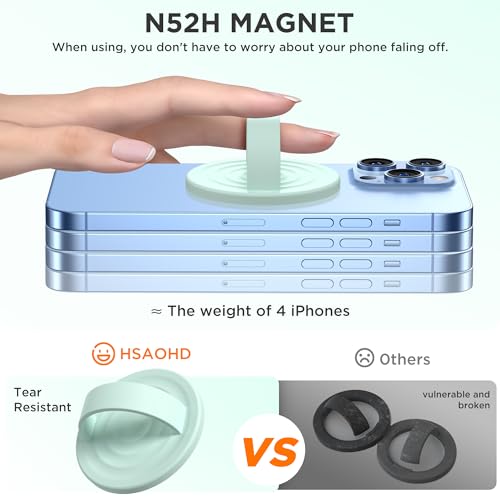 Upgraded Magnetic Phone Grip, Liquid Silicone Soft and Portable, Removable Finger Loop Ring Grip Holder for iPhone, Strong Magnetic Attraction, Compatible with MagSafe Phone Case, Mint Green - color: Mint Green