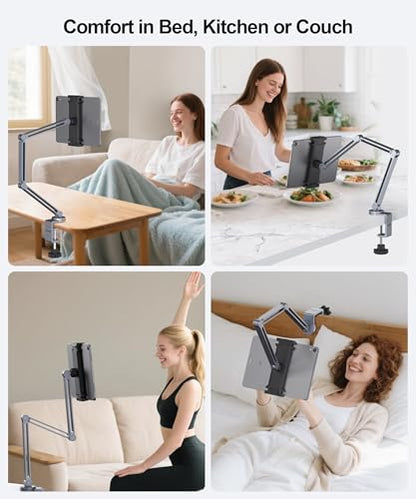 YICOSUN Tablet Stand for Desk - Heavy Duty Aluminum iPad Arm Mount with Super Grip Clamp, 360° Rotating Foldable Holder for 4.7-13" iPad, Kindle, Phone - Reading, Drawing, Video Call - Gray - color: Gray