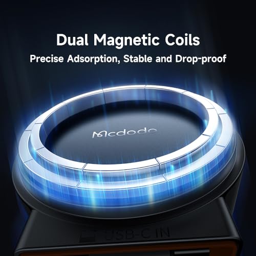 mcdodo 15W MagSafe Car Mount Charger [Built-in Type-C Retractable Cable] Magnetic Wireless Car Charger for Air Vent, Fits iPhone 16 15 Pro ProMax Plus, Galaxy and More