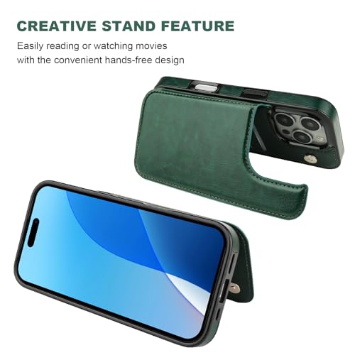 ONETOP for iPhone 16 Pro Wallet Case with Credit Card Holder,Green | Kickstand,ID/Cash Holder,Case Wallet with Card Slots,Double Magnetic Clasp,Durable PU Leather Shockproof Cover for Women Men - color: Green