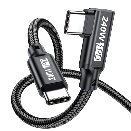 240W USB C to USB C Cable 10FT,PD 3.1 Type C to C 5A Fast Charging Cable Right Angle for MacBook Pro/Air,iPad Pro/Air/Mini,iPhone15/15Pro/15Plus/15ProMax,Samsung S24/S23/S22,Surface Book2,Pixel - style: 90° Right Angle