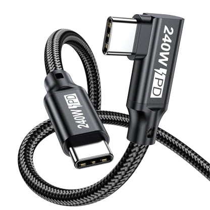 240W USB C to USB C Cable 10FT,PD 3.1 Type C to C 5A Fast Charging Cable Right Angle for MacBook Pro/Air,iPad Pro/Air/Mini,iPhone15/15Pro/15Plus/15ProMax,Samsung S24/S23/S22,Surface Book2,Pixel - style: 90° Right Angle