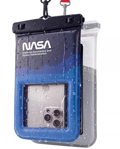 NASA Waterproof Phone Pouch with AirLock™ Seal (2 Pack, XL) | Underwater Touchscreen | Waterproof to 20m | Official NASA Insignia | K24 Floating Pouch | 40% Tougher PVC | Fits Big Phones - color: Stellar Blue & Lunar White (2 Pack), size: XL