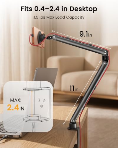 Magnetic Phone Holder for Bed, Adjustable Phone Arm Mount for Desk