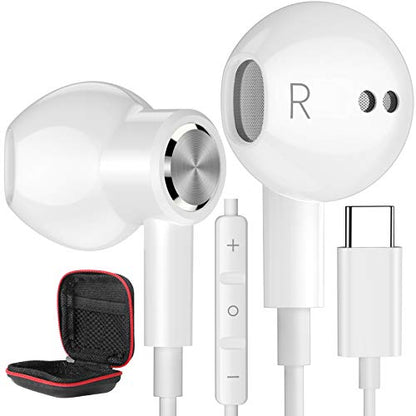 USB C Headphones Magnetic Wired Earbuds with Mic for Apple/Samsung Android - color: White