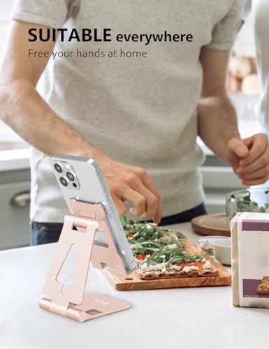 Aoviho Foldable Cell Phone Stand for Desk, Holder for iPhone,Rose Gold - color: Rose Gold