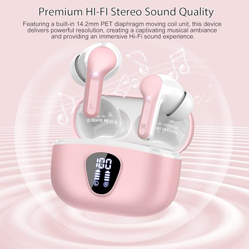 Wireless Earbuds, Bluetooth 5.4 Headphones HiFi Stereo, Bluetooth Earbuds - color: B-Pink