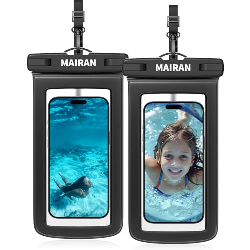 IPX8 Waterproof Phone Pouch Case 2Pack, Water Proof CellPhone Dry Bag for iPhone 16 15 14 13 12 11 Pro Max Plus XS, Galaxy S24 S23 4-7" Protector & Travel Essentials for Beach, Pool, Cruise-Black