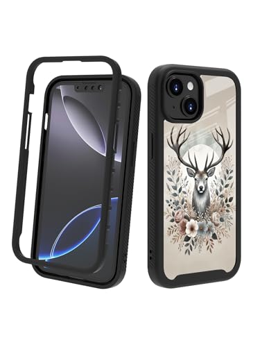 Compatible with iPhone 14 / iPhone 13 Case – Rugged Full-Body Protective Cover for Women Men Dual Layer Shockproof Bumper, Heavy-Duty Phone Case - Deer Flower Moon 100 - color: Deer Flower Moon 100