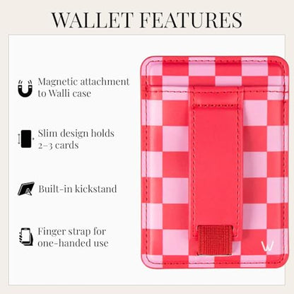 Walli Cases Magnetic Wallet, Slim Card Holder, Kickstand Finger Strap - color: Raspberry Rush