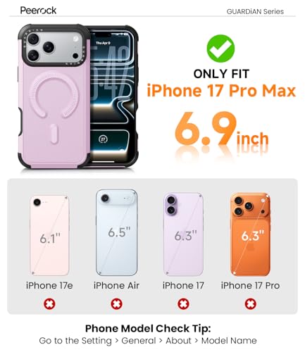 Heavy Duty for iPhone 17 Pro Max Case, [20FT Military Grade Drop Protection] Dual-Layer Shockproof Protective Phone Case, Fit for Magsafe, Rugged Tough Durable Cover, Guardian Series - Pink - color: Pink