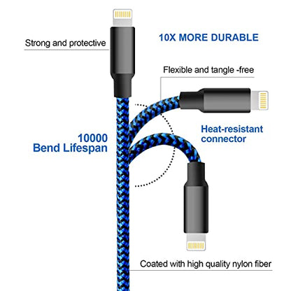 cugunu USB to Lightning Cable, 5 Pack Fast iPhone Charger Cord (Black Blue) - color: Black Blue, style: USB-A to L