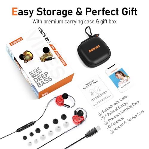 Audiovance Vibes 202ML HiFi Wired Earbuds for iPhone 14/13/12/11/X, Pro Max - color: 3-Red