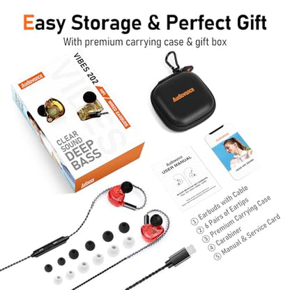 Audiovance Vibes 202ML HiFi Wired Earbuds for iPhone 14/13/12/11/X, Pro Max - color: 3-Red