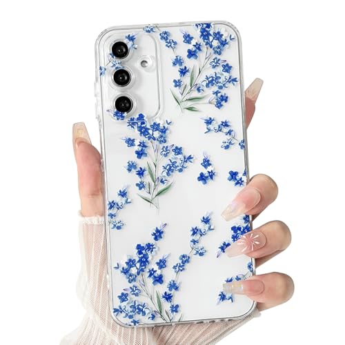 NITITOP Compatible with Samsung Galaxy A16 Case Clear Cute Flowers Floral Leaves for Women Girls Soft TPU Durable Full Camera Lens Shockproof Protective Cover - Blue - color: Blue, size: Samsung Galaxy A16