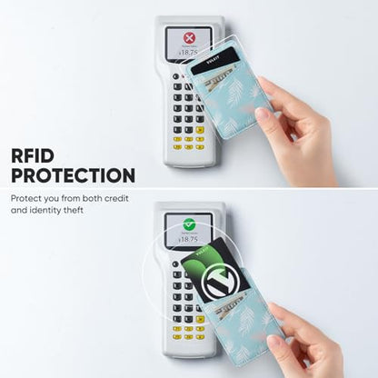 VULKIT Phone Card Holder Wallet Leather Adhesive Pocket RFID Blocking Credit Card Sleeves Stick Back of Phone Smartphones Blue - color: Leaf Blue