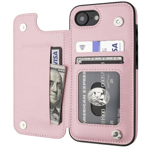 ONETOP for iPhone 17e/16e Wallet Case with Credit Card Holder,Pink | Kickstand,ID/Cash Holder,Case Wallet with Card Slots,Double Magnetic Clasp,Durable PU Leather Shockproof Cover for Women Men - color: Pink
