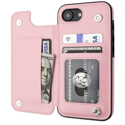 ONETOP for iPhone 17e/16e Wallet Case with Credit Card Holder,Pink | Kickstand,ID/Cash Holder,Case Wallet with Card Slots,Double Magnetic Clasp,Durable PU Leather Shockproof Cover for Women Men - color: Pink