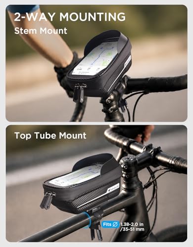 whale fall Waterproof Bike Frame Bag, 1S Quick Release Bike Phone Holder | Hard Shell Top Tube Bag with TPU Touchscreen, Fits Phones up to 7", Includes Rain Cover and 2-in-1 Mounting for Daily Rides - color: Black & White