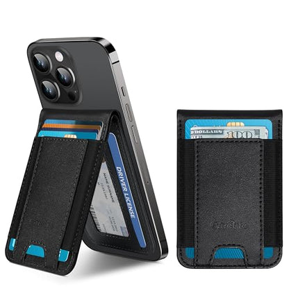 Phone Wallet Stick On with Stand, Adhesive Phone Card Holder, 8-Card Holder - color: Classic Black