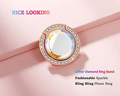 Glitter Bling Bling Phone Ring Holder,Sparkle Phone Ring Grip Artificial Stand with Flat Diamond,Flat Rhinestone Cell Finger Ring for Phones,Pad(Rose Gold) - color: Rose Gold