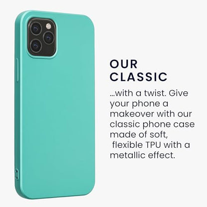 kwmobile Case Compatible with Apple iPhone 12 / iPhone 12 Pro Case - Soft Slim Metallic TPU Silicone Cover - Metallic Turquoise - color: metallic turquoise
