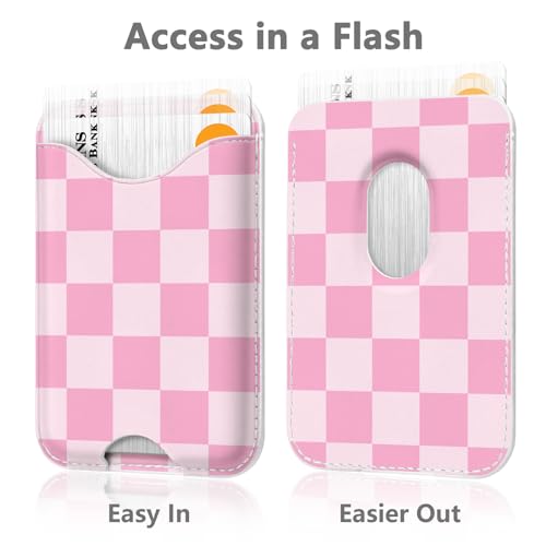 Checkered Magnetic Wallet for Magsafe Compatible with iPhone 17/16/15/14/13/12 Series Pro Max Plus Air (Phone Magnet Card Holder Fit 3 Cards for Women Girl Lether Mag Safe Wallets Pink) - color: Checkered (Pink)