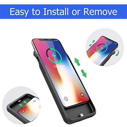 Battery Case for iPhone X/XS, [10000mAh] Enhanced Rechargeable Portable Protective Qi Wireless Charger Case Battery Support CarPlay Wireless Charging Case Compatible with iPhone X/XS (5.8 inch)-Black - size: iPhone X/XS