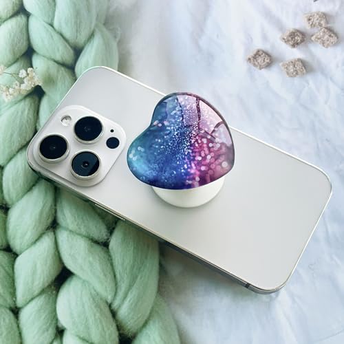 Expandiing Moblile Phone Grip Heart Glass Holder for Smartphones, Cell Phone Collapsible Stand（ Blue Rose Gold Glitter